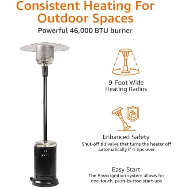 Amazon Basics 46000 BTU Outdoor Propane Patio Heater with Wheels Commercial  Residential Large BlackStainless SteelBlackStainless Steel