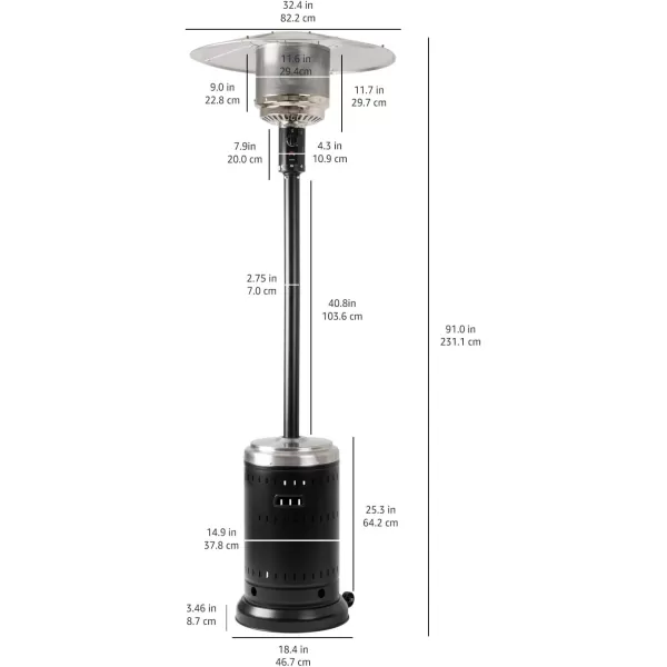 Amazon Basics 46000 BTU Outdoor Propane Patio Heater with Wheels Commercial  Residential Large BlackStainless SteelBlackStainless Steel