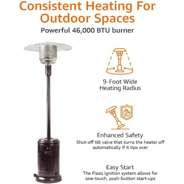 Amazon Basics 46000 BTU Outdoor Propane Patio Heater with Wheels Commercial  Residential Large BlackStainless SteelHavana Bronze