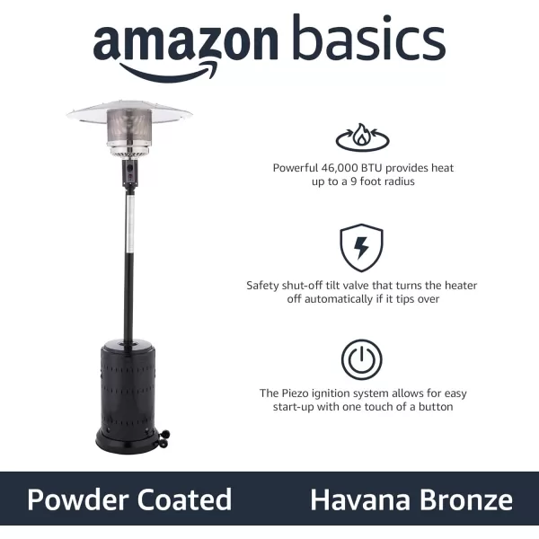 Amazon Basics 46000 BTU Outdoor Propane Patio Heater with Wheels Commercial  Residential Large BlackStainless SteelHavana Bronze