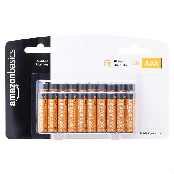 Amazon Basics 4Pack AAA Alkaline Batteries 15 Volt LongLasting Power20 Count Pack of 1