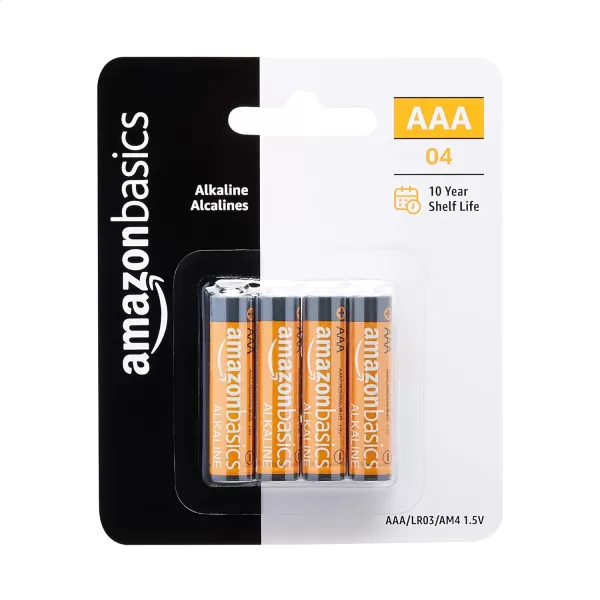 Amazon Basics 4Pack AAA Alkaline Batteries 15 Volt LongLasting Power4 Count Pack of 1