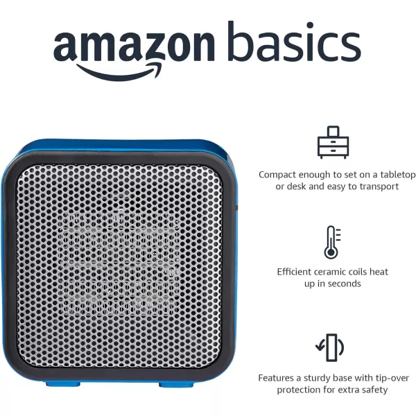 Amazon Basics 500Watt Ceramic Small Space Personal Mini Heater  BlueBlue