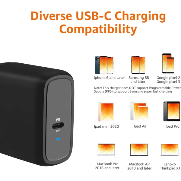 Amazon Basics 68W TwoPort GaN Wall Charger with 1 USBC 60W  1 USBA Ports 18W with PD for Laptops Tablets  Phones iPhone 1514131211XiPadMacPro Samsung  more nonPPS BlackBlack