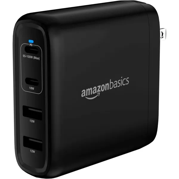 Amazon Basics 68W TwoPort GaN Wall Charger with 1 USBC 60W  1 USBA Ports 18W with PD for Laptops Tablets  Phones iPhone 1514131211XiPadMacPro Samsung  more nonPPS BlackBlack