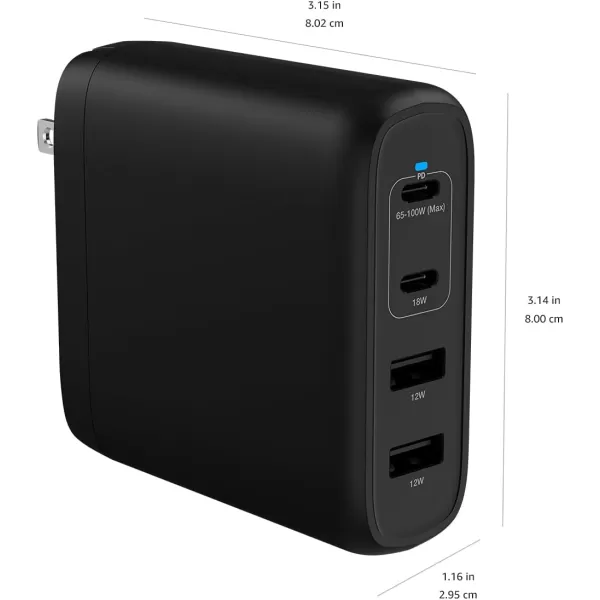 Amazon Basics 68W TwoPort GaN Wall Charger with 1 USBC 60W  1 USBA Ports 18W with PD for Laptops Tablets  Phones iPhone 1514131211XiPadMacPro Samsung  more nonPPS BlackBlack