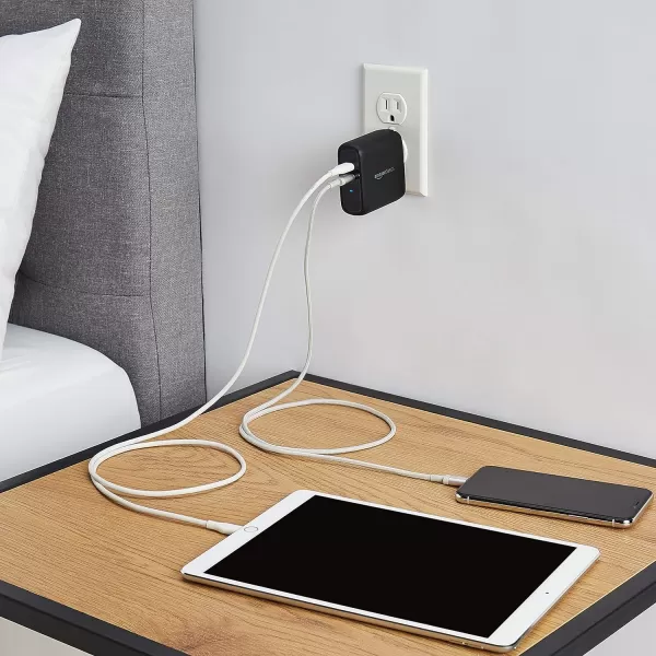 Amazon Basics 68W TwoPort GaN Wall Charger with 1 USBC 60W  1 USBA Ports 18W with PD for Laptops Tablets  Phones iPhone 1514131211XiPadMacPro Samsung  more nonPPS BlackBlack