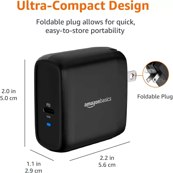 Amazon Basics 68W TwoPort GaN Wall Charger with 1 USBC 60W  1 USBA Ports 18W with PD for Laptops Tablets  Phones iPhone 1514131211XiPadMacPro Samsung  more nonPPS BlackBlack