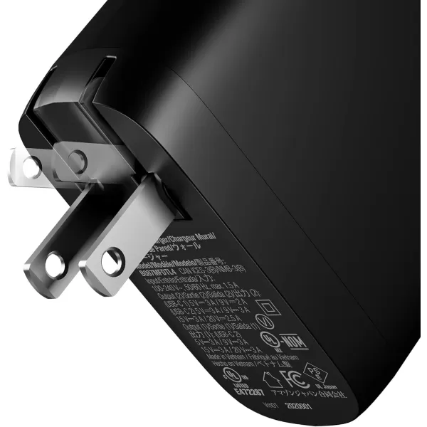 Amazon Basics 68W TwoPort GaN Wall Charger with 1 USBC 60W  1 USBA Ports 18W with PD for Laptops Tablets  Phones iPhone 1514131211XiPadMacPro Samsung  more nonPPS BlackBlack