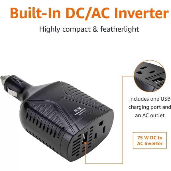 Amazon Basics 750W Car Power Inverter 12V to 110V for Vehicles Grey 834 x 52 x 22 inchesBlack