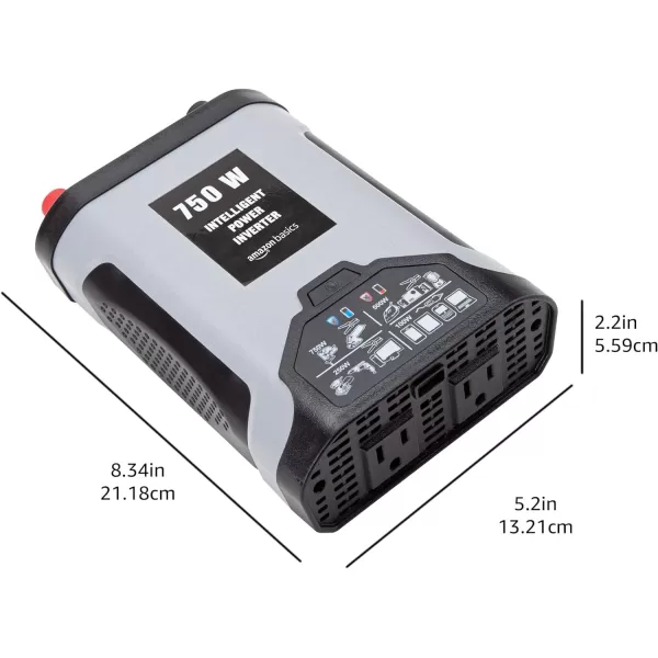 Amazon Basics 750W Car Power Inverter 12V to 110V for Vehicles Grey 834 x 52 x 22 inchesGrey