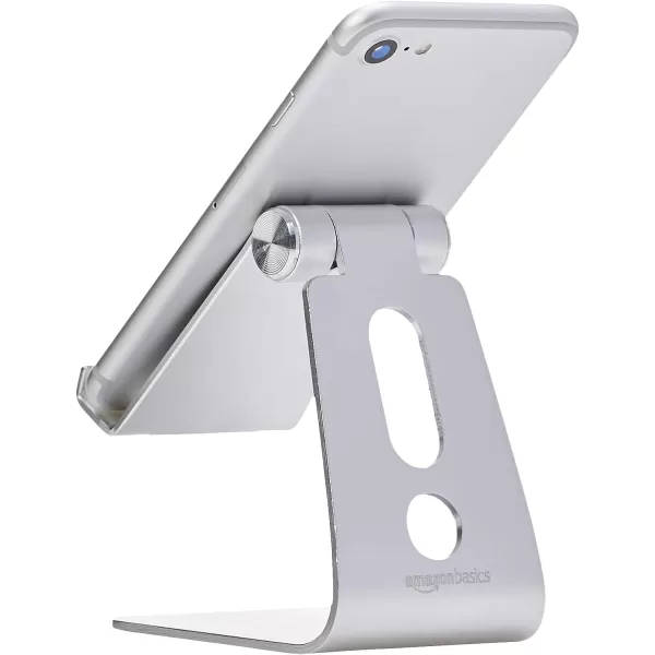 Amazon Basics Adjustable Aluminum Cell Phone Desk Stand for iPhone and Android BlackSilver