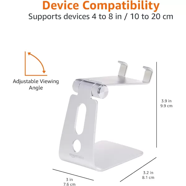 Amazon Basics Adjustable Aluminum Cell Phone Desk Stand for iPhone and Android BlackSilver