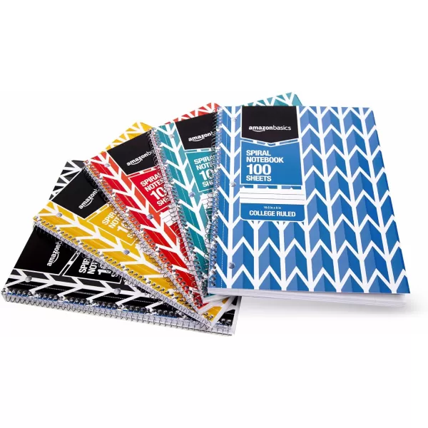 Amazon Basics College Ruled Wirebound Spiral Notebook 100 Sheet  5Pack Assorted Sunburst Pattern ColorsAssorted Lattice Pattern