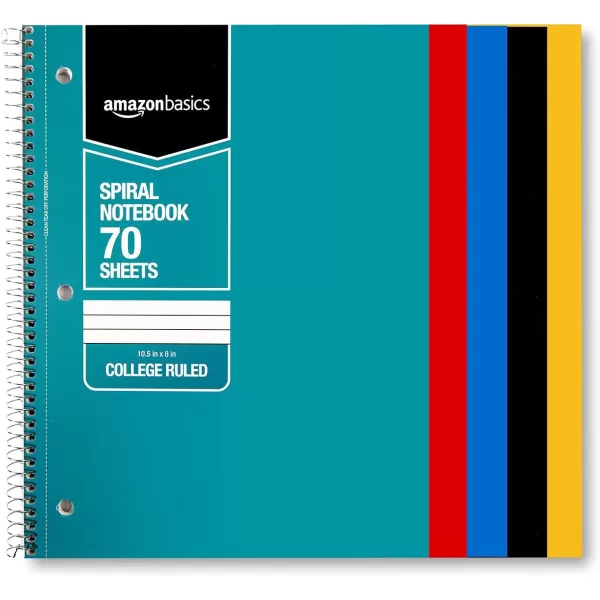 Amazon Basics College Ruled Wirebound Spiral Notebook 100 Sheet  5Pack Assorted Sunburst Pattern ColorsAssorted Solid