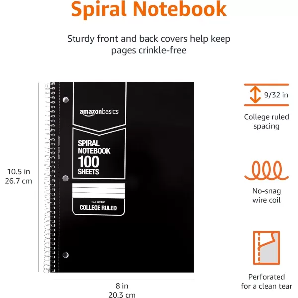 Amazon Basics College Ruled Wirebound Spiral Notebook 100 Sheet  5Pack Assorted Sunburst Pattern ColorsAssorted Solid
