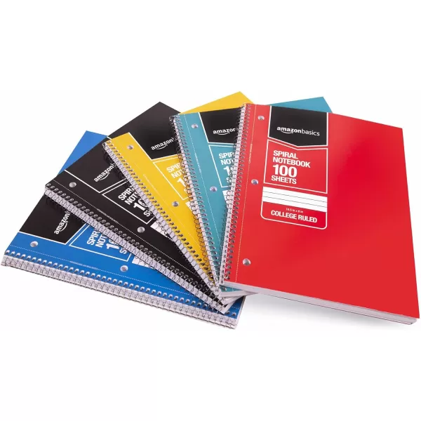 Amazon Basics College Ruled Wirebound Spiral Notebook 100 Sheet  5Pack Assorted Sunburst Pattern ColorsAssorted Solid
