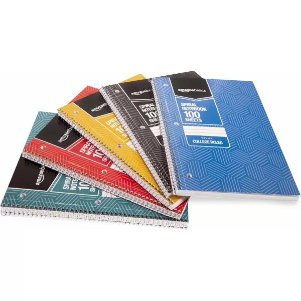 Amazon Basics College Ruled Wirebound Spiral Notebook 100 Sheet  5Pack Assorted Sunburst Pattern ColorsAssorted Sunburst Pattern