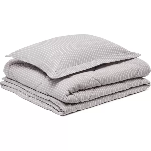 Amazon Basics Cotton Blend Jersey Knit Comforter Set FullQueen Gray StripeLight Gray Stripe
