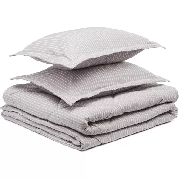 Amazon Basics Cotton Blend Jersey Knit Comforter Set FullQueen Gray StripeLight Gray Stripe