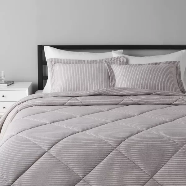 Amazon Basics Cotton Blend Jersey Knit Comforter Set FullQueen Gray StripeLight Gray Stripe