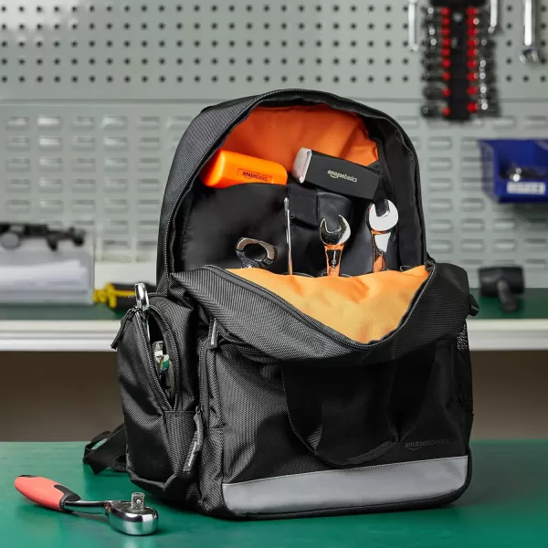 Amazon Basics Durable Padded Tool Bag Backpack Black  23 Pocket with 3 Pocket Front23Pocket with 3Pocket Front