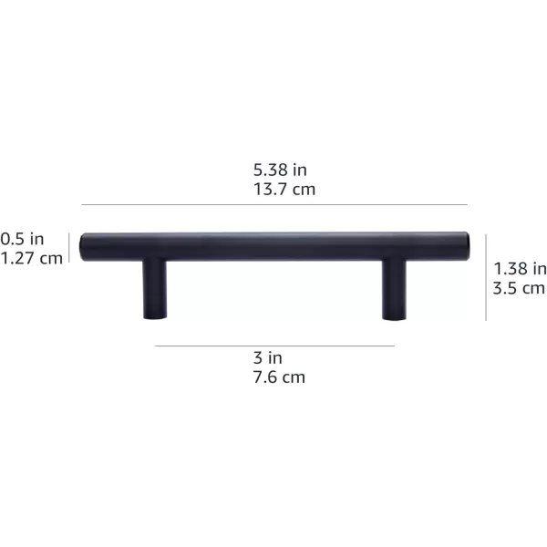Amazon Basics Euro Bar Cabinet Handle 12inch Diameter 538inch Length 3inch Hole Center Oil Rubbed Bronze 25PackFlat Black