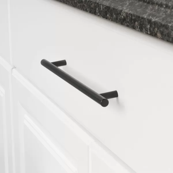 Amazon Basics Euro Bar Cabinet Handle 12inch Diameter 738inch Length 5inch Hole Center Oil Rubbed Bronze 25PackFlat Black