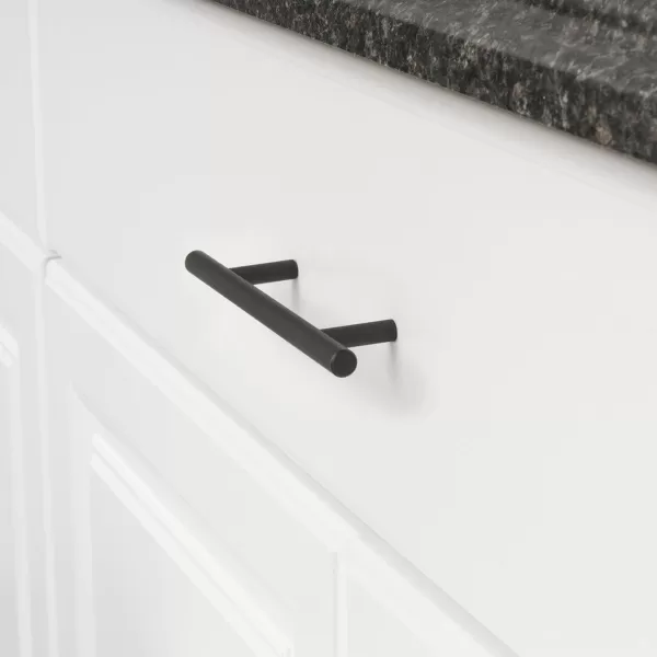 Amazon Basics Euro Bar Cabinet Handle 38inch Diameter 538inch Length 3inch Hole Center Golden Champagne 25packFlat Black