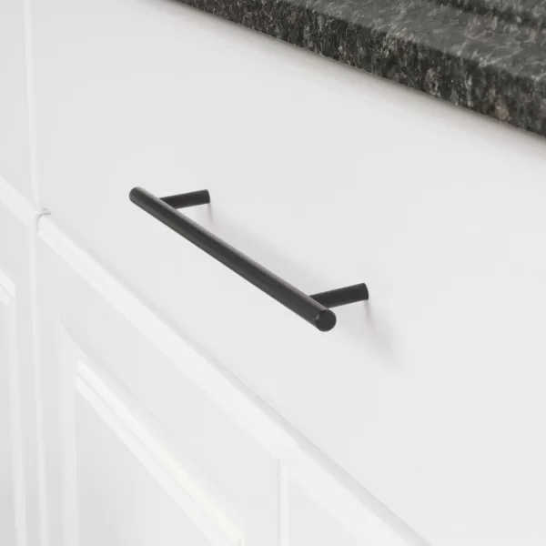 Amazon Basics Euro Bar Cabinet Handle 38inch Diameter 538inch Length 3inch Hole Center Golden Champagne 25packFlat Black