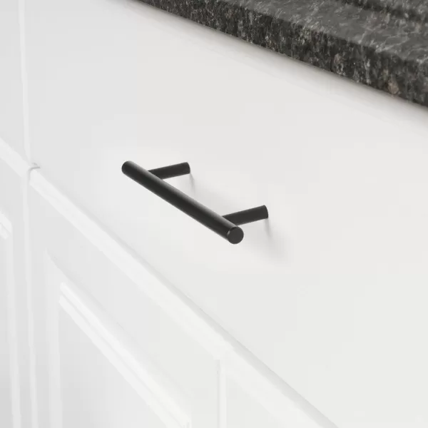 Amazon Basics Euro Bar Cabinet Handle 38inch Diameter 538inch Length 3inch Hole Center Golden Champagne 25packFlat Black