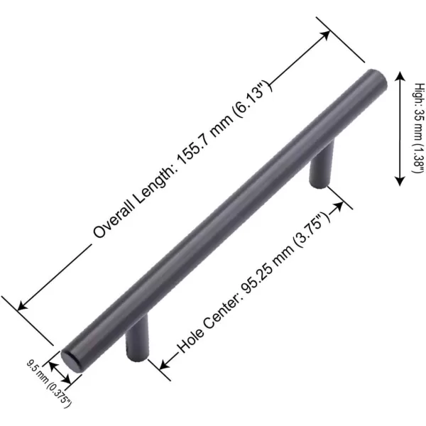 Amazon Basics Euro Bar Cabinet Handle 38inch Diameter 538inch Length 3inch Hole Center Golden Champagne 25packFlat Black