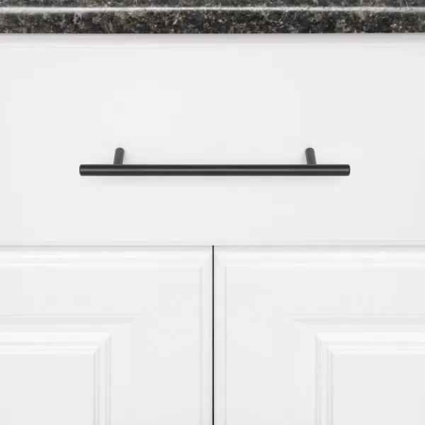 Amazon Basics Euro Bar Cabinet Handle 38inch Diameter 538inch Length 3inch Hole Center Golden Champagne 25packFlat Black