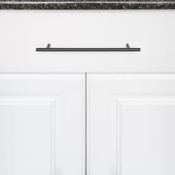 Amazon Basics Euro Bar Cabinet Handle 38inch Diameter 538inch Length 3inch Hole Center Golden Champagne 25packFlat Black