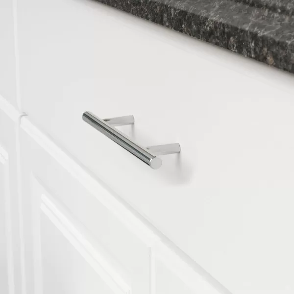Amazon Basics Euro Bar Cabinet Handle 38inch Diameter 538inch Length 3inch Hole Center Golden Champagne 25packPolished Chrome