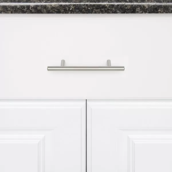 Amazon Basics Euro Bar Cabinet Handle 38inch Diameter 538inch Length 3inch Hole Center Golden Champagne 25packSatin Nickel