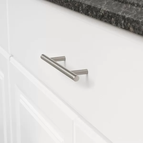 Amazon Basics Euro Bar Cabinet Handle 38inch Diameter 538inch Length 3inch Hole Center Golden Champagne 25packSatin Nickel