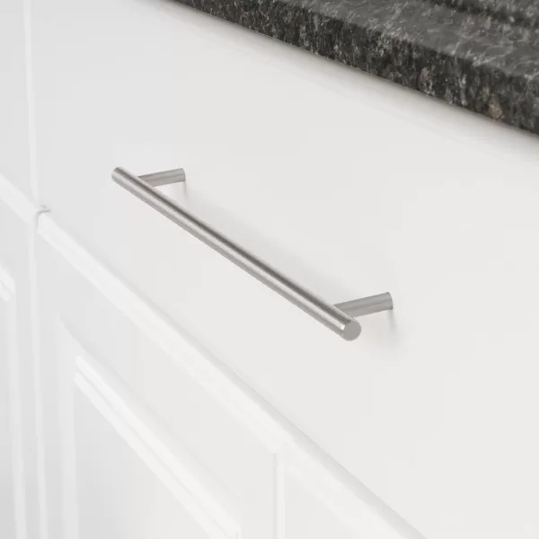 Amazon Basics Euro Bar Cabinet Handle 38inch Diameter 538inch Length 3inch Hole Center Golden Champagne 25packSatin Nickel