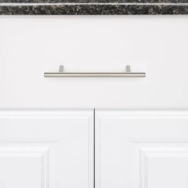 Amazon Basics Euro Bar Cabinet Handle 38inch Diameter 538inch Length 3inch Hole Center Golden Champagne 25packSatin Nickel