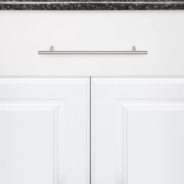 Amazon Basics Euro Bar Cabinet Handle 38inch Diameter 538inch Length 3inch Hole Center Golden Champagne 25packSatin Nickel