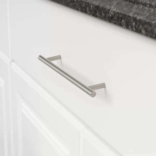 Amazon Basics Euro Bar Cabinet Handle 38inch Diameter 538inch Length 3inch Hole Center Golden Champagne 25packSatin Nickel