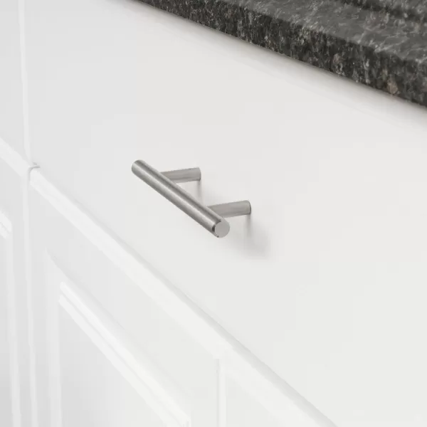 Amazon Basics Euro Bar Cabinet Handle 38inch Diameter 538inch Length 3inch Hole Center Golden Champagne 25packSatin Nickel
