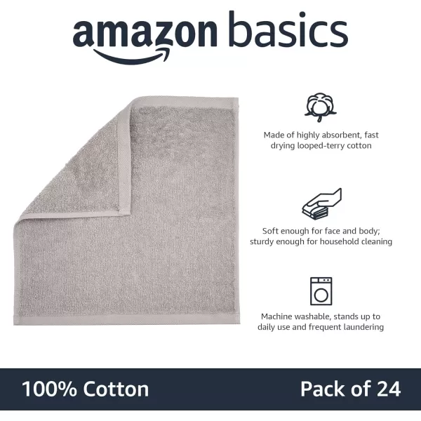 Amazon Basics Fast Drying Extra Absorbent Terry Cotton Washcloth 12 x 12 Inch Ice Blue  24 CountGray