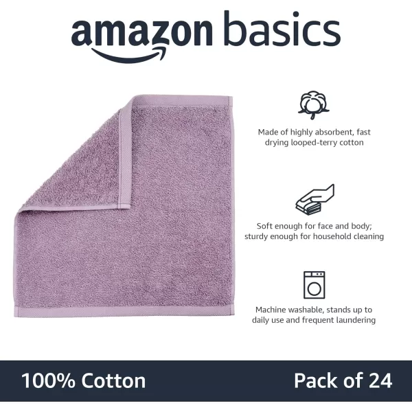 Amazon Basics Fast Drying Extra Absorbent Terry Cotton Washcloth 12 x 12 Inch Ice Blue  24 CountPetal Pink  Lavender  White
