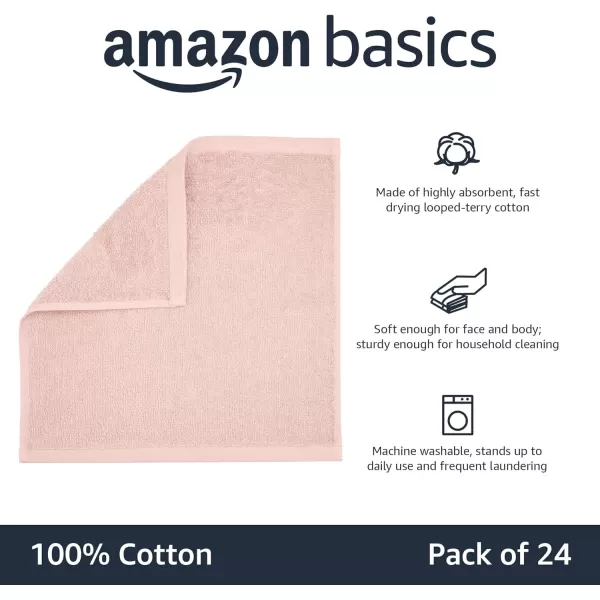 Amazon Basics Fast Drying Extra Absorbent Terry Cotton Washcloth 12 x 12 Inch Ice Blue  24 CountPetal Pink