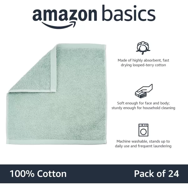 Amazon Basics Fast Drying Extra Absorbent Terry Cotton Washcloth 12 x 12 Inch Ice Blue  24 CountSeafoam Green  Ice Blue  White