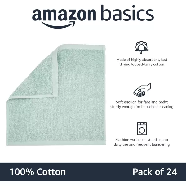 Amazon Basics Fast Drying Extra Absorbent Terry Cotton Washcloth 12 x 12 Inch Ice Blue  24 CountSeafoam Green