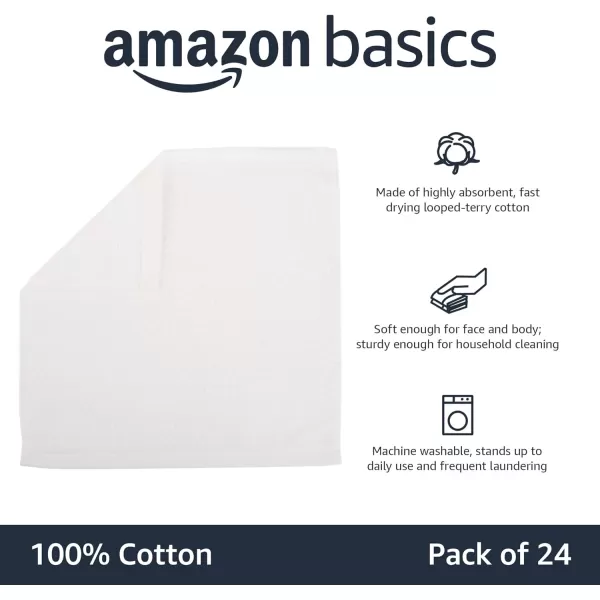 Amazon Basics Fast Drying Extra Absorbent Terry Cotton Washcloth 12 x 12 Inch Ice Blue  24 CountWhite