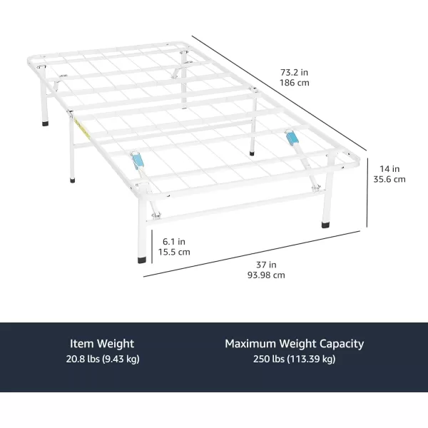 Amazon Basics Foldable Metal Platform Bed Frame with Tool Free Setup 14 Inches High Full WhitePlatform