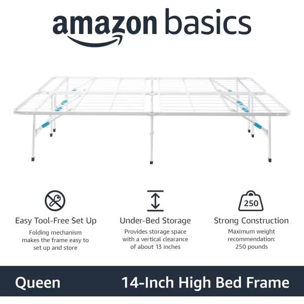 Amazon Basics Foldable Metal Platform Bed Frame with Tool Free Setup 14 Inches High Full WhitePlatform